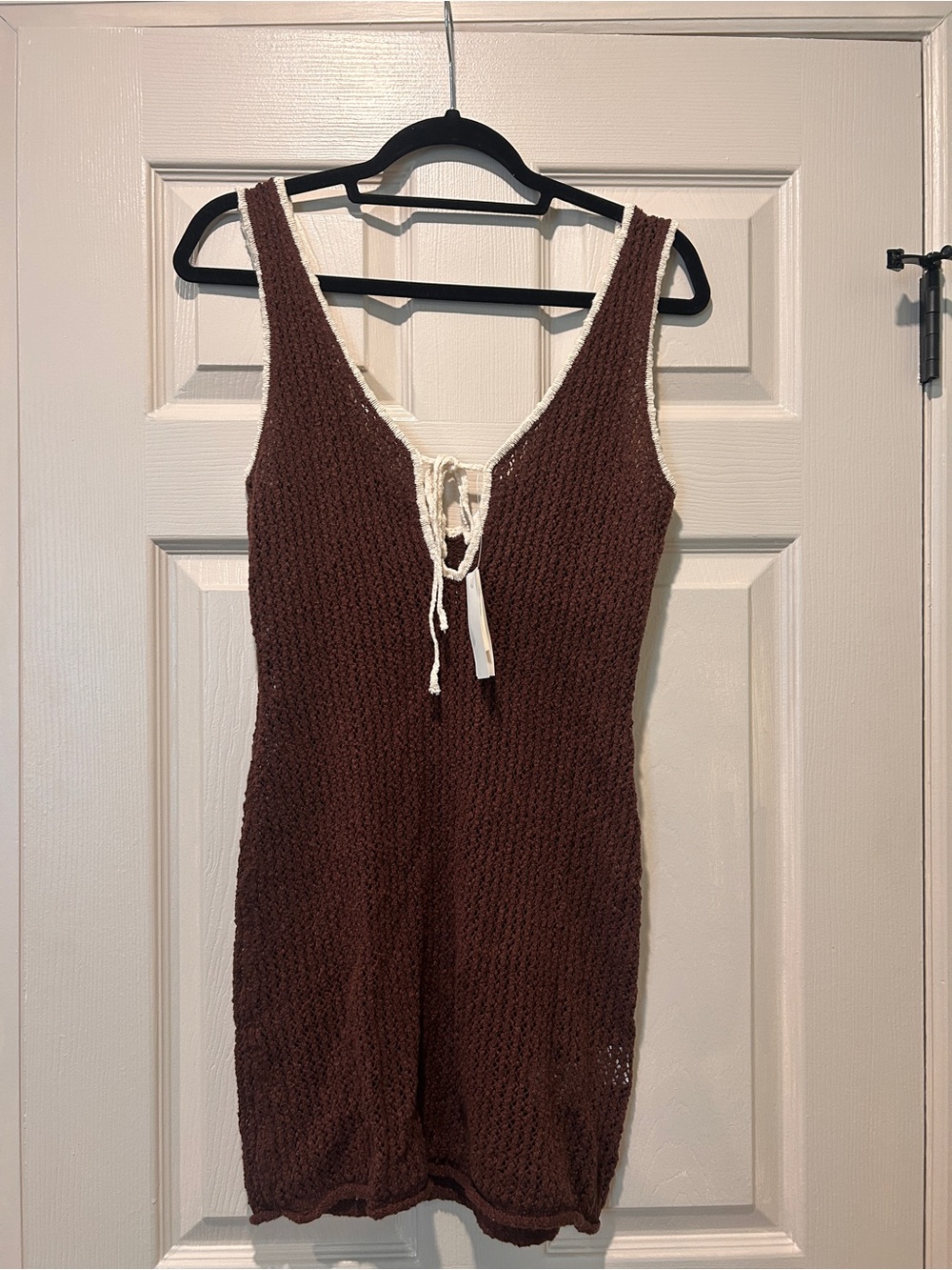 Abercrombie & Fitch Chocolate Brown Knit Mini Dress with Cream Trim NWT